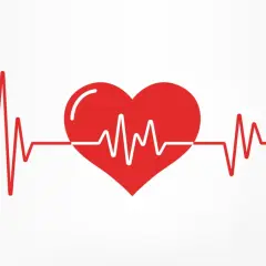 Czerwone serce z linią EKG symbolizującą tętno.