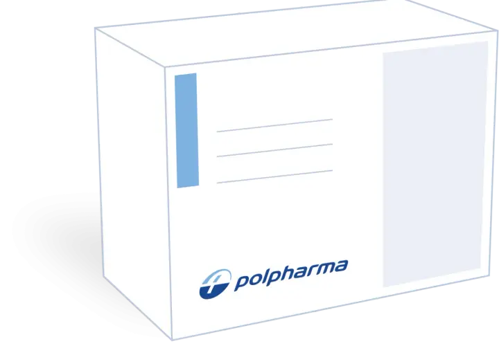 Białe opakowanie leku bioracef z logo Polpharma.