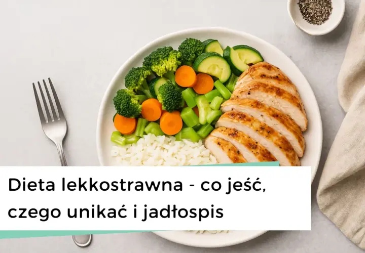 Na talerzu grillowany kurczak, ryż i warzywa. Idealne składniki na zdrową, lekkostrawną dietę.