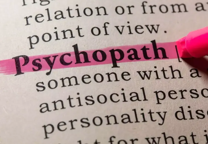 Różnica między socjopatą a psychopatą jest podkreślona w słowniku. Słowo "Psychopath" jest zaznaczone różowym flamastrem.