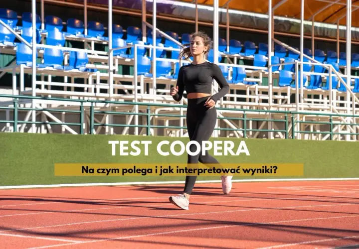 Kobieta biegnie na bieżni stadionu, przygotowując się do testu Coopera.