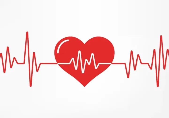 Czerwone serce z linią EKG symbolizującą tętno.