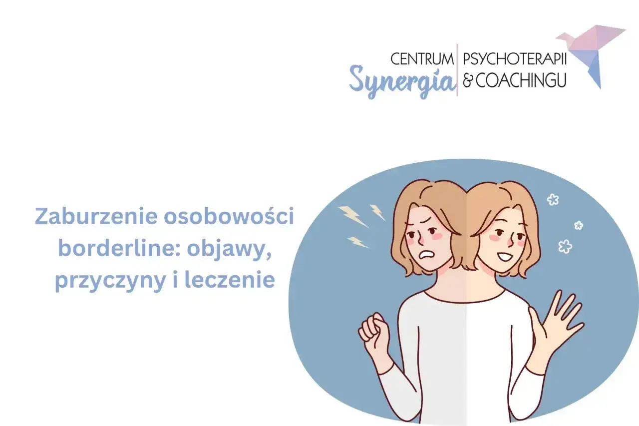 Ilustracja przedstawia osobę z dwoma twarzami, symbolizującą zmienne nastroje w zaburzeniu osobowości borderline.