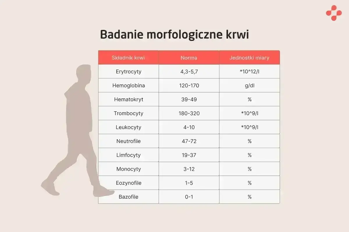Tabela badań morfologicznych krwi. Leukocyty, czyli białe krwinki, to ważny element układu odpornościowego, a ich norma wynosi 4-10.