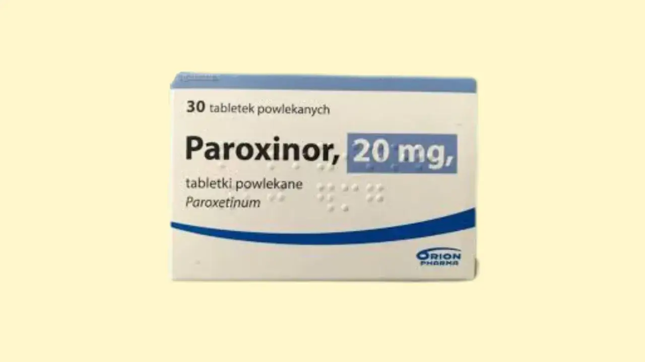 Opakowanie leku Paroxinor 20 mg, zawierające 30 tabletek powlekanych.